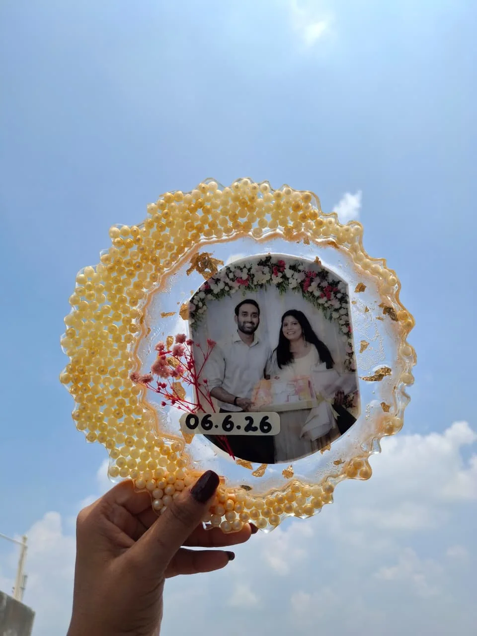 Botanical pressed flower frame in crystal clear resin