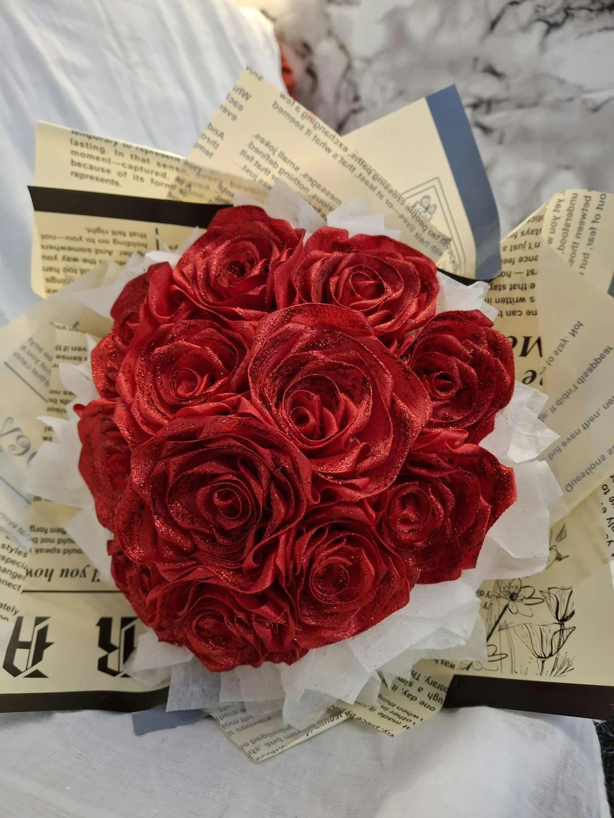 Handassembled wedding invitation card with dimensional paper details